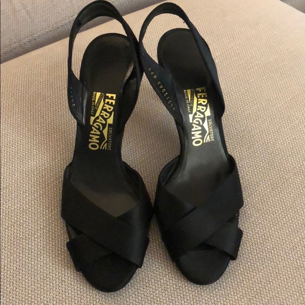 Black Satin Ferragamo Pumps
